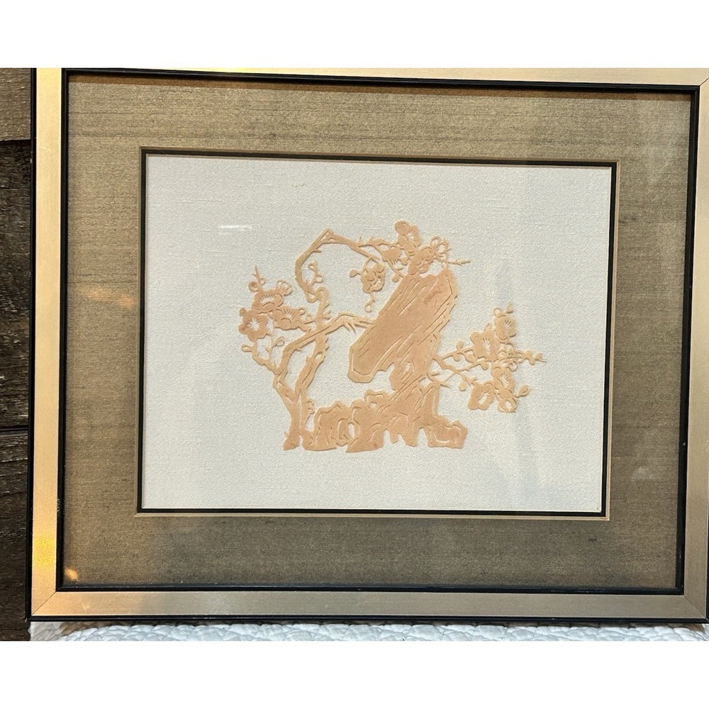 Vintage Chinese Paper Cut Art Framed Tree Folk Art Wall‎ Decor
